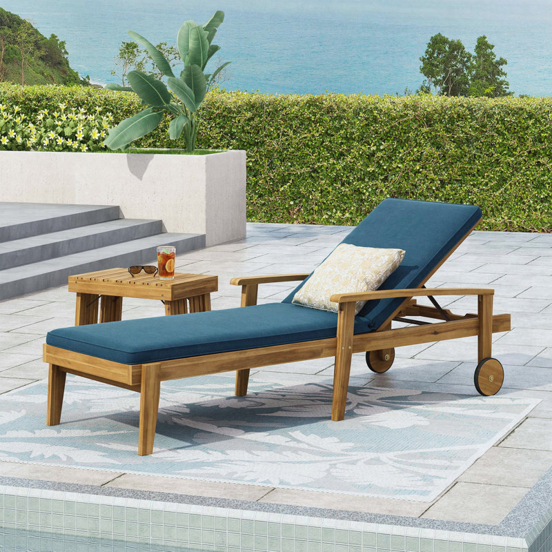 Chaise longue de jardin inclinable en bois d'acacia à 5 positions avec chaises longues réglables