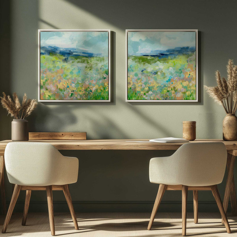 Fields of Happy, ensemble de 2 impressions, 12 po x 12 po, Toile avec cadre, Érable