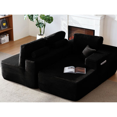 Canapé d'angle Cloud 104 po avec méridienne en L, poches latérales, assise profonde, mousse haute résilience moelleuse, soutien à ressorts, aucun assemblage requis, pour un confort optimal au salon. Revêtement en velours côtelé de qualité, style moderne et modulaire, luxe.