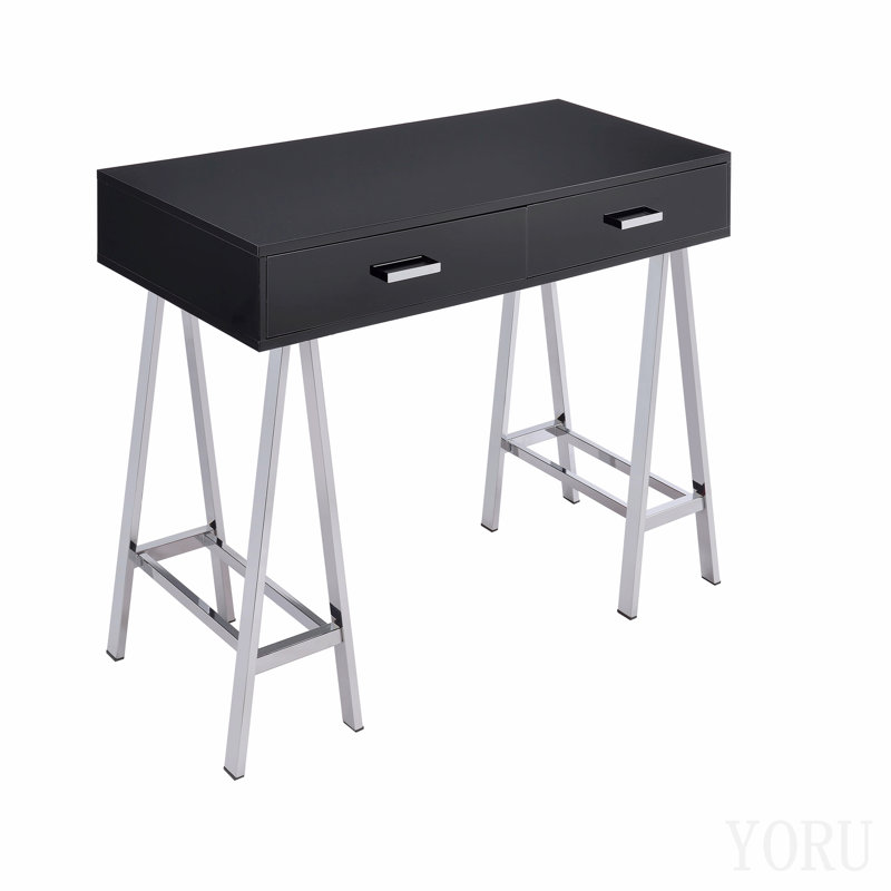 Bureau d'écriture noir ultrabrillant et finition chromée