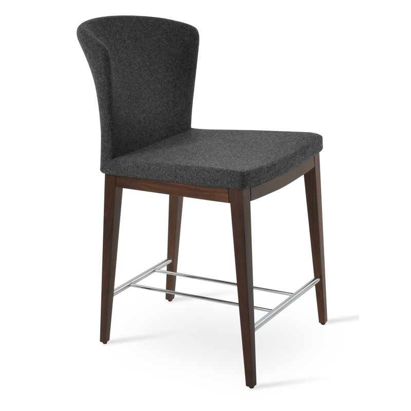 Capri Counter & Bar Stool, Black Faux Leather, Walnut, Counter Stool (24" Seat Height)