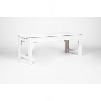 Backless HDPE Adirondack Bench With Wood Texture, Poly Lumber Seat For Patio, Backyard, Balcony, All Weather Resistant With UV Protection, White