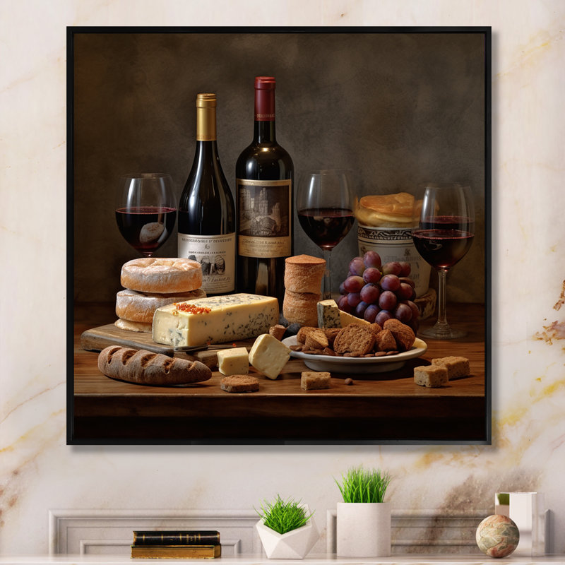 " Cheese And Wine III ", 30" H x 30" W, Black Floater Framed