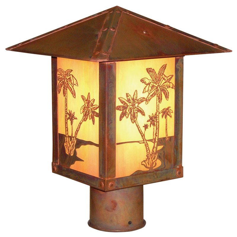 Tête de lanterne d'extérieur 1 lumière Hyler, H 10 po x l 9 po x / Filigrane de palmier, Laiton antique