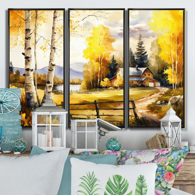 Yellow Barn In Spring III - Farmhouse Wall Art, ensemble d'art mural