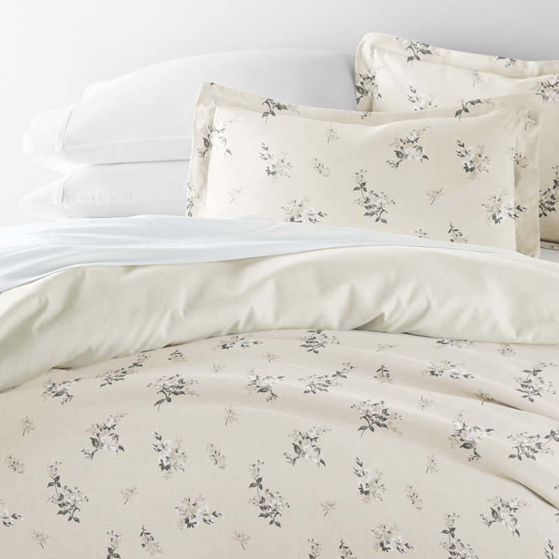 Ivory Floral Twin Microfiber Duvet Cover Set