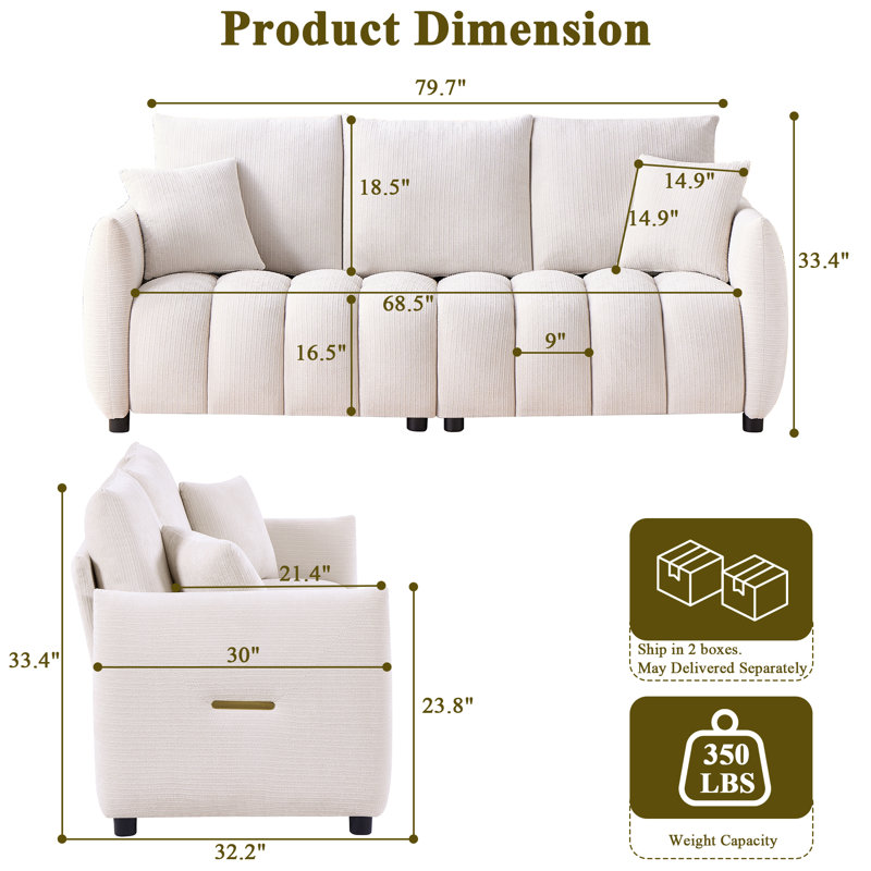 Canapé en tissu Modern, Beige White Chenille