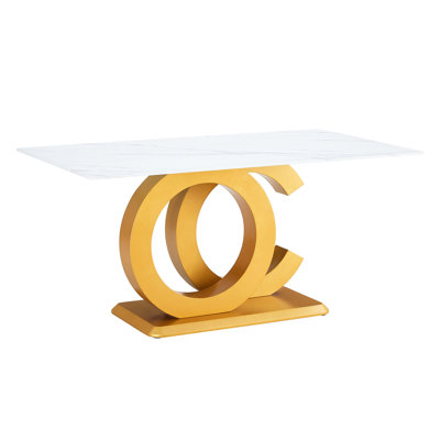 Table de salle à manger pour 6 à 8 personnes, supports en forme d'or, bureau et base blancs, personne de pièce appropriée avec supports de bureau Aurea, salon idéal,