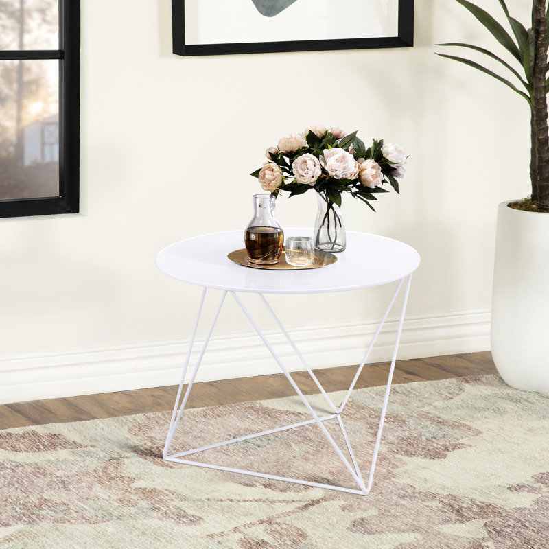 Table d'appoint en métal blanc avec base géométrique - Ajoute une touche moderne, compacte et élégante