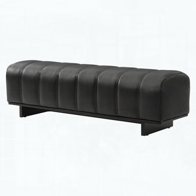 Indoor Dining Bench with Black PU Fabric, Rubber Wood Legs, 250 lbs Capacity