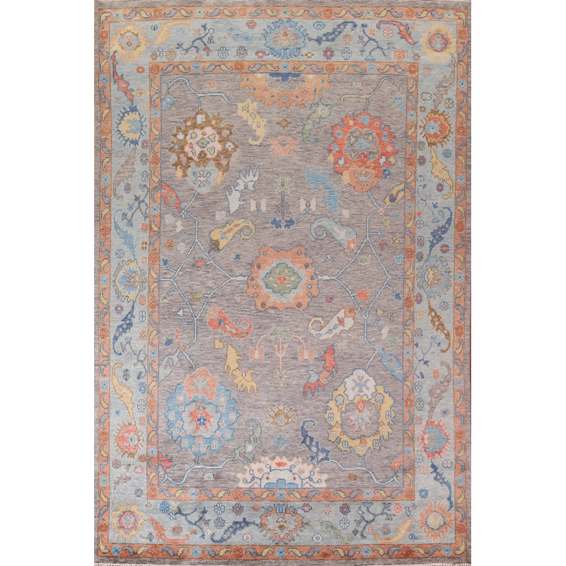 Tapis indien fait à la main gris Oushak 9 x 12