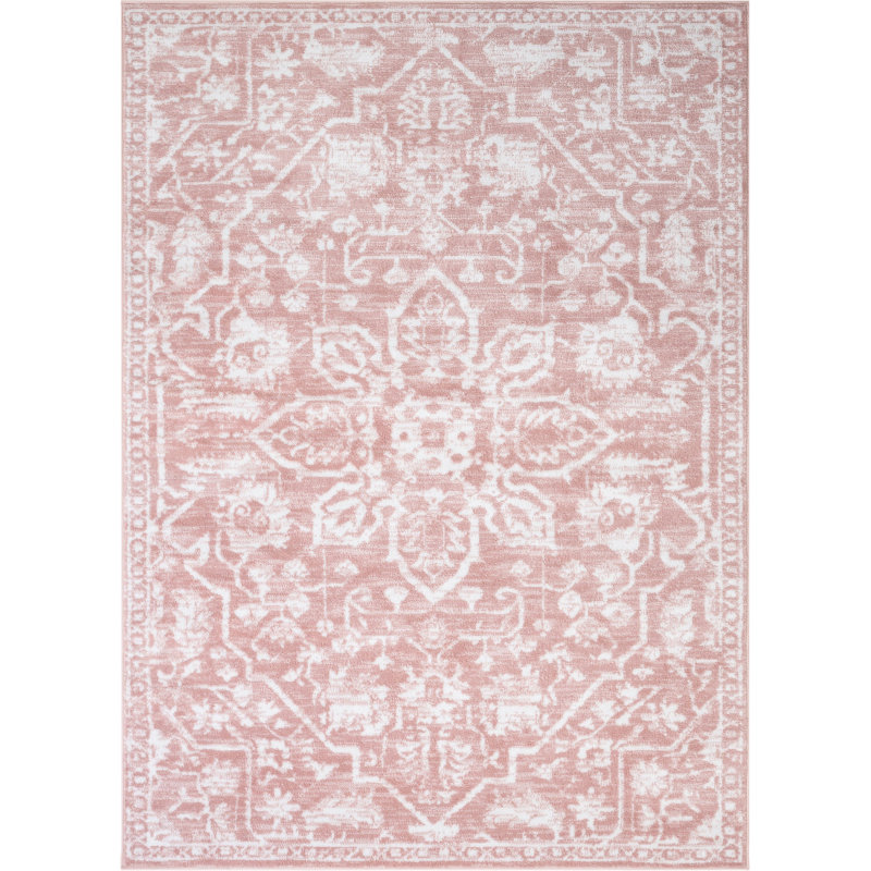Dazzle Blush Pink/White Disa Vintage Medallion Soft Rug, Rectangle 160 x 220cm
