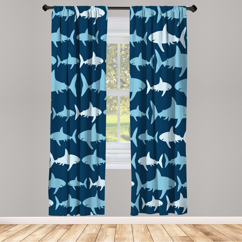 Microfiber Floral Semi-Sheer Rod Pocket Curtain Panels, 28" W x 95" L, Dark Blue