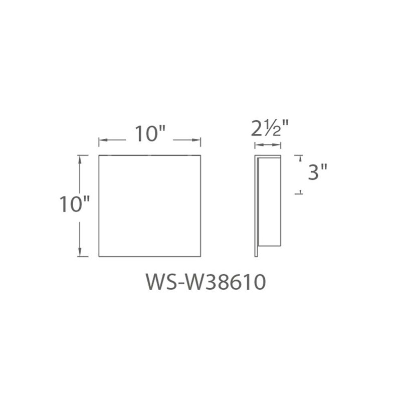 Lumière carrée pour cloison d'extérieur, Noir, H 10 po x l 10 po x P 2,375 po