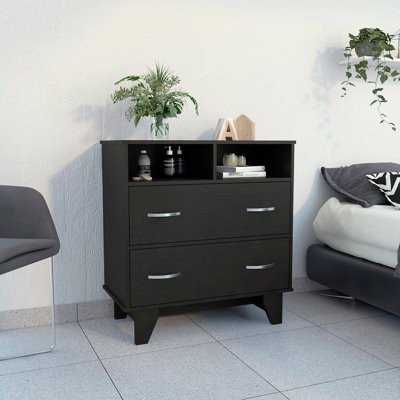 Commode 2 tiroirs 2 tablettes Wengé