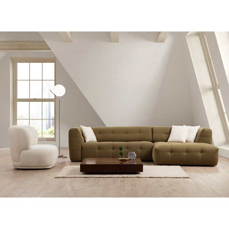Élégant canapé d'angle, tissu kaki, 118 x 59 x 28,3 pouces | Structure en bois de hêtre et en bois aggloméré, 100% polyester, 28 couches de mousse pour plus de confort | Coussins fixes, nettoyables à sec, parfaits pour le salon et les espaces familiaux