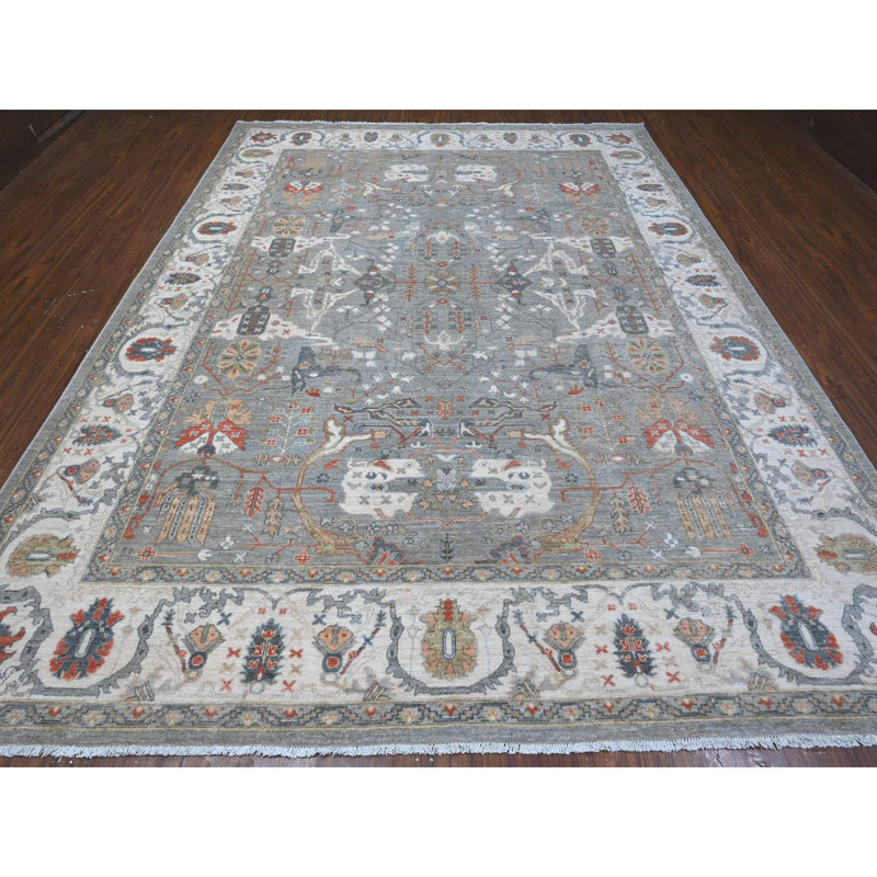 Tapis oriental gris en laine noué à la main 9 pi 2 po x 12 pi 0 po Armaana Heriz