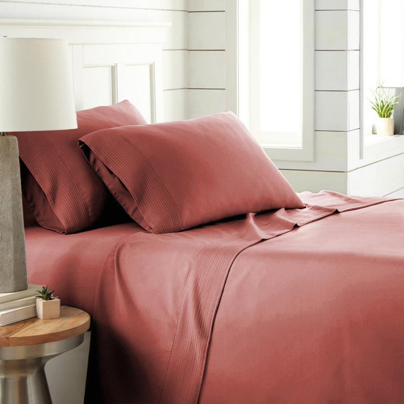 Vilano Springs Extra Deep Pocket Bed Sheet Set with Pleated Hem, Easy care, Pet Hair Resistant, Marsala
