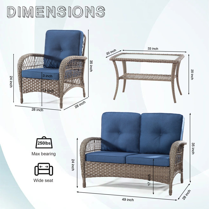 Ensemble de conversation d'extérieur pour 6 personnes avec coussins Ghevont, Bleu