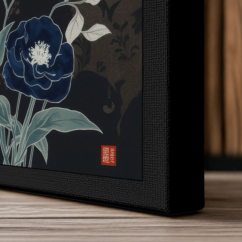 Moonlit Indigo Blooms Botanical - Wrapped Canvas, 24x16 - 61.0 x 40.6 cm, Black Border
