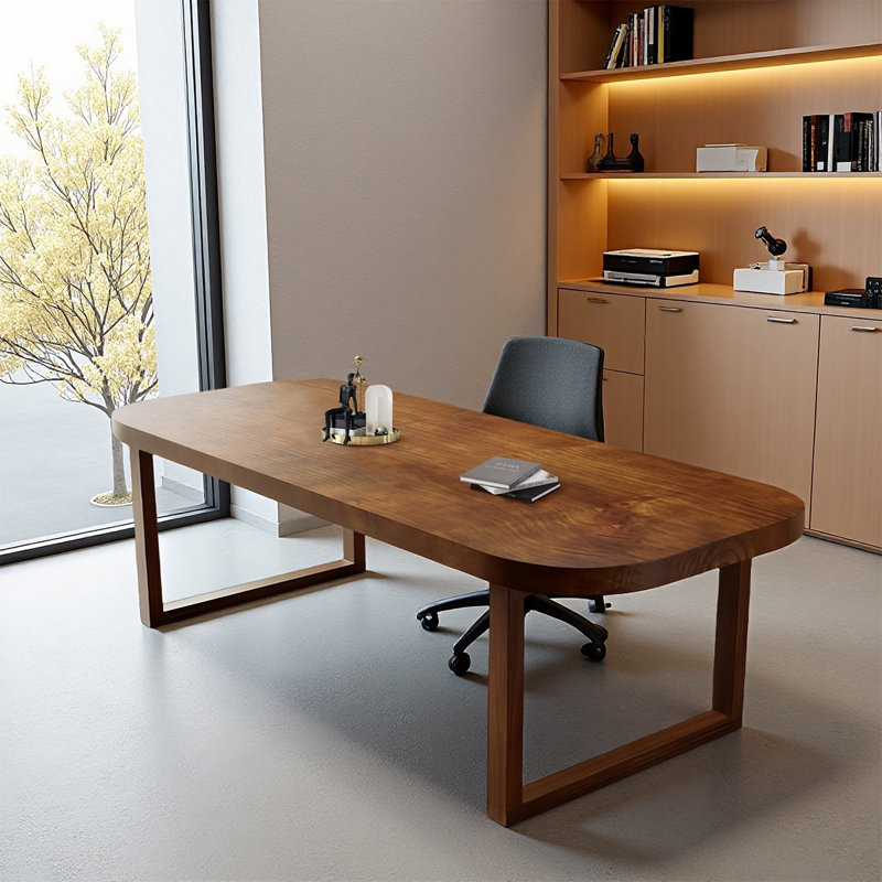 Rectangular solid wood executive desk computer