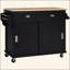 Chariot de cuisine avec comptoir à abattants en bois d'hévéa, porte de grange coulissante dissimulée à hauteur réglable, îlot de cuisine sur 4 roues avec armoire de rangement et 2 tiroirs, L 52,2 x l 30,5 x H 36,6 po, noir-361266763