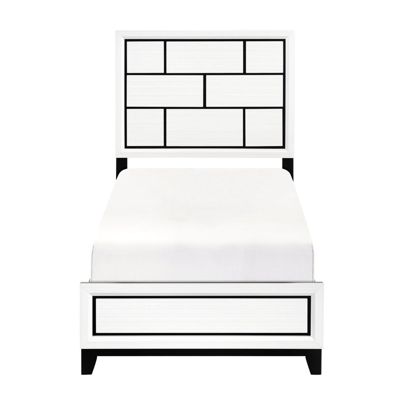 Mobilier de chambre à coucher simple moderne et moderne, lit au bord de la ligne blanche et noire avec ornement, Lit simple