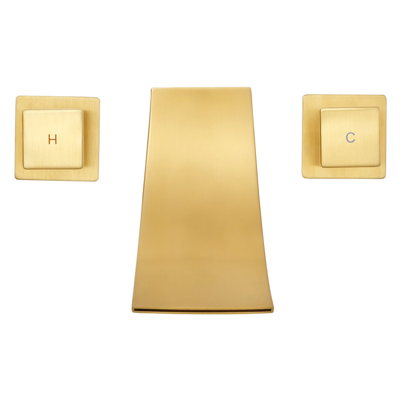 Widespread Waterfall 3 Holes Dual Handles Bathroom Sink Faucet, Gold