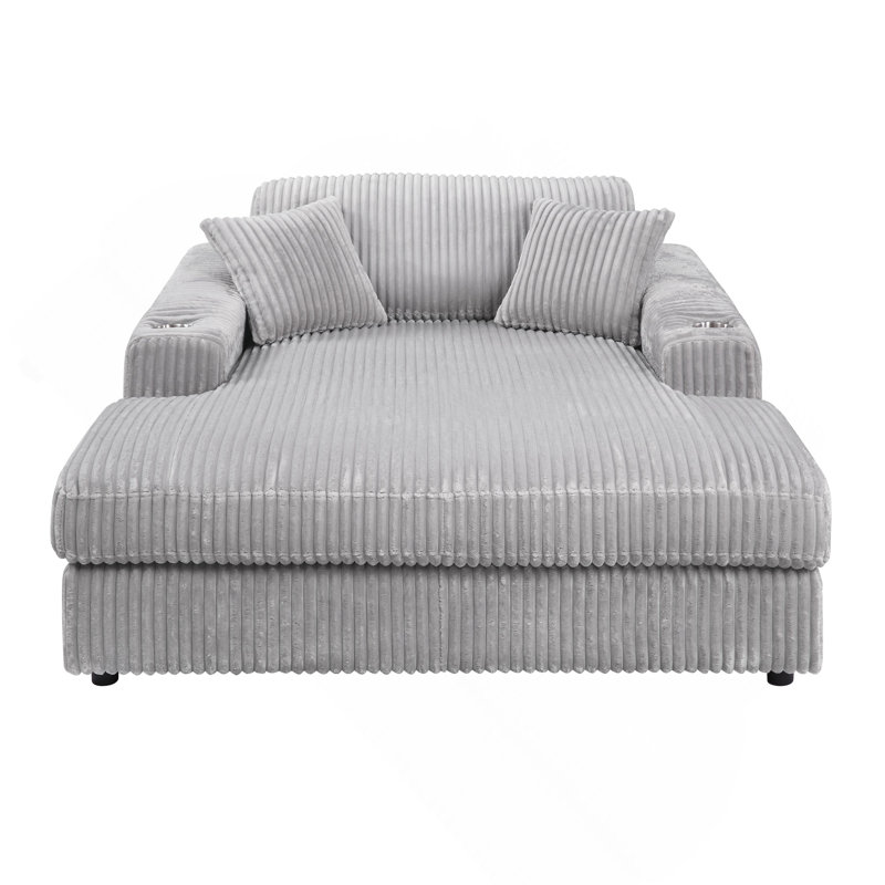 Chaise en velours côtelé gris clair avec 2 coussins