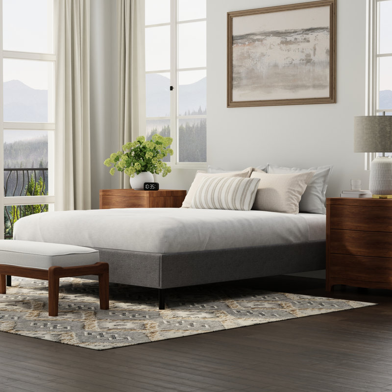 Twin Xl, Upholstered Bed Frame Foundation, Black And Gray, Standard Mattress Types, Quick Installation Gray Xl Strong Support For Mattresses Up To 1000 Lb, 80 In Depth, 38 Width, 15 Height, Easy Fast