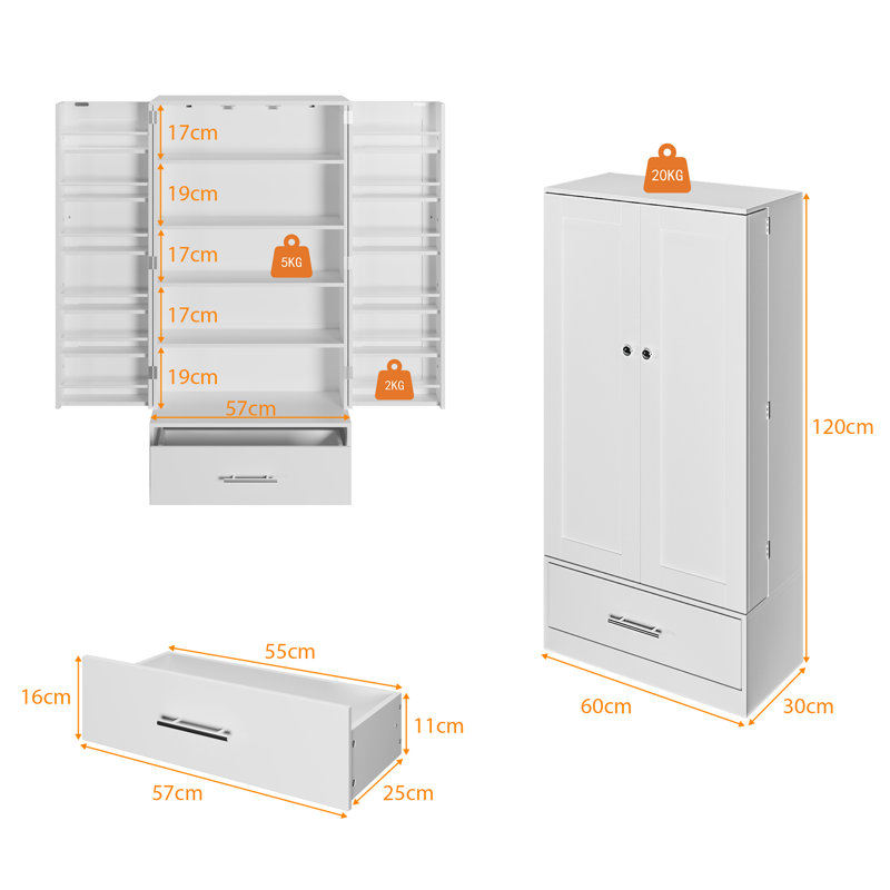 White Kitchen Cupboard, Buffet Pantry Cabinet with 17-Tier Storage Racks, 2 Doors, 1 Large Drawer