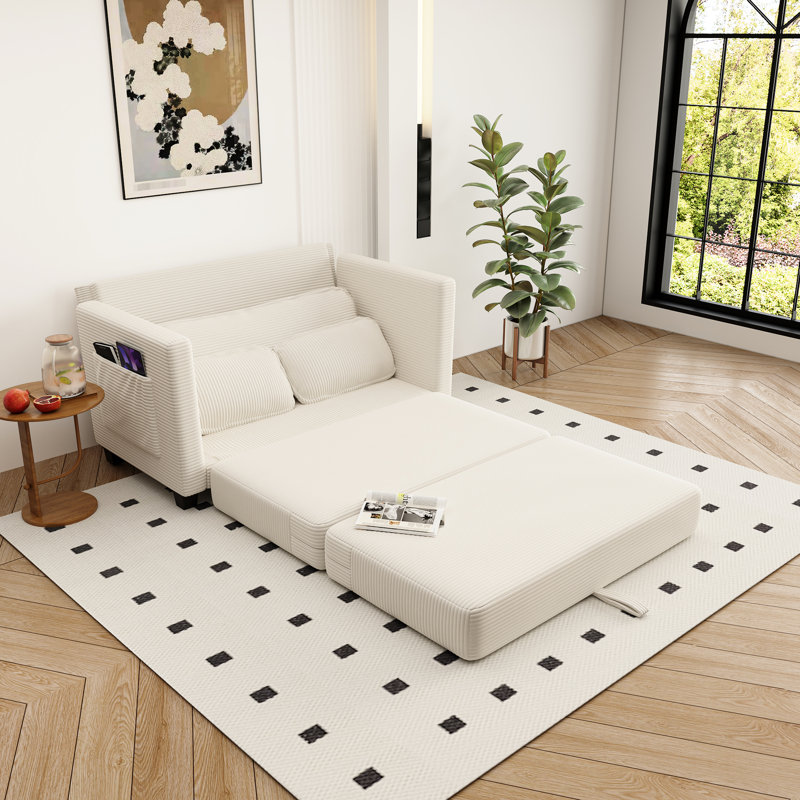 Lit en velours côtelé 2 places avec rangement latéral, convertible en 1, tissu peau, structure stable, structure en bois massif à utilisation durable, assemblage facile, capacité de charge élevée