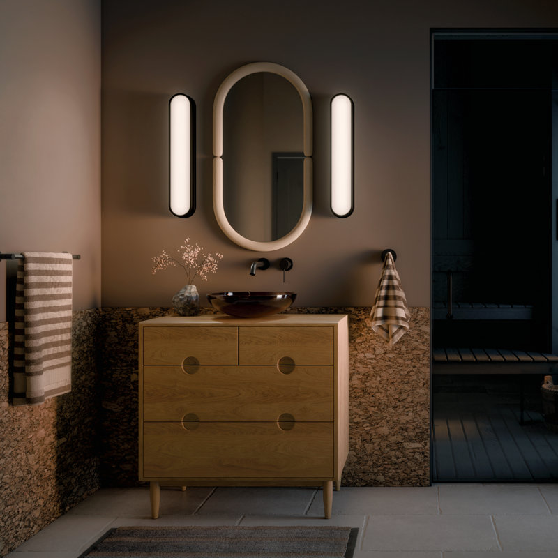 Barre de salle de bain à DEL 24,75 po avec verre blanc Daines Daines, H 4,75 po x l 24,75 po x P 2,5 po, Noir