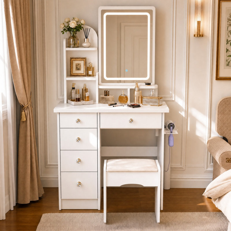Meuble-lavabo l 31,5 po x P 15,6 po x H 55,1 po avec miroir lumineux 3 couleurs