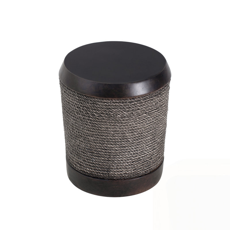 Outdoor Simulated Braided Cord MGO Side Table with Vintage Trim