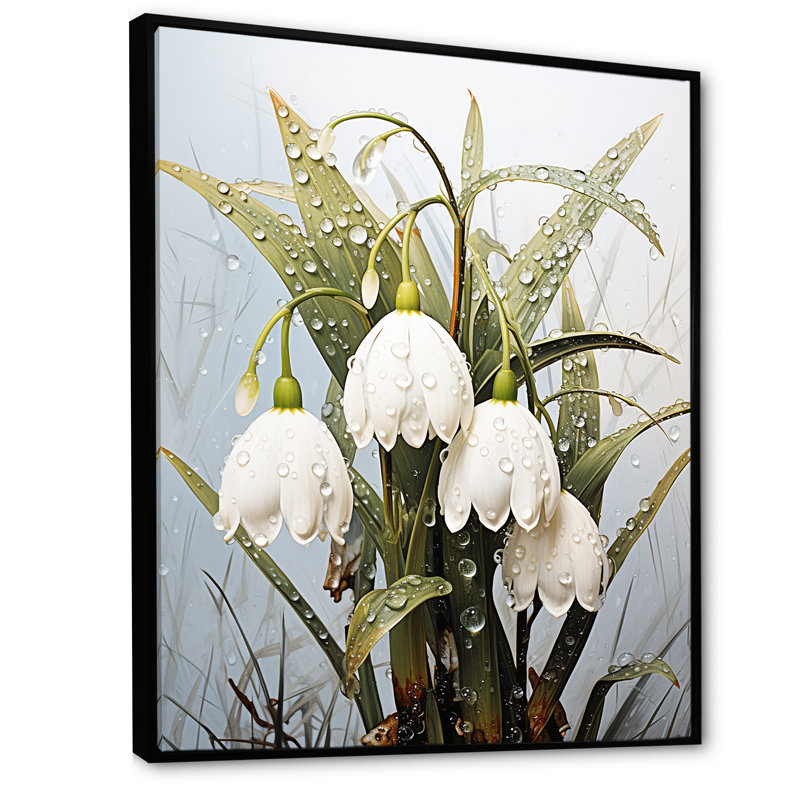 Gouttes de neige vertes et fleurs d'hiver IV, Cadre flottant noir, H 32 po x l 24 po x P 1 po