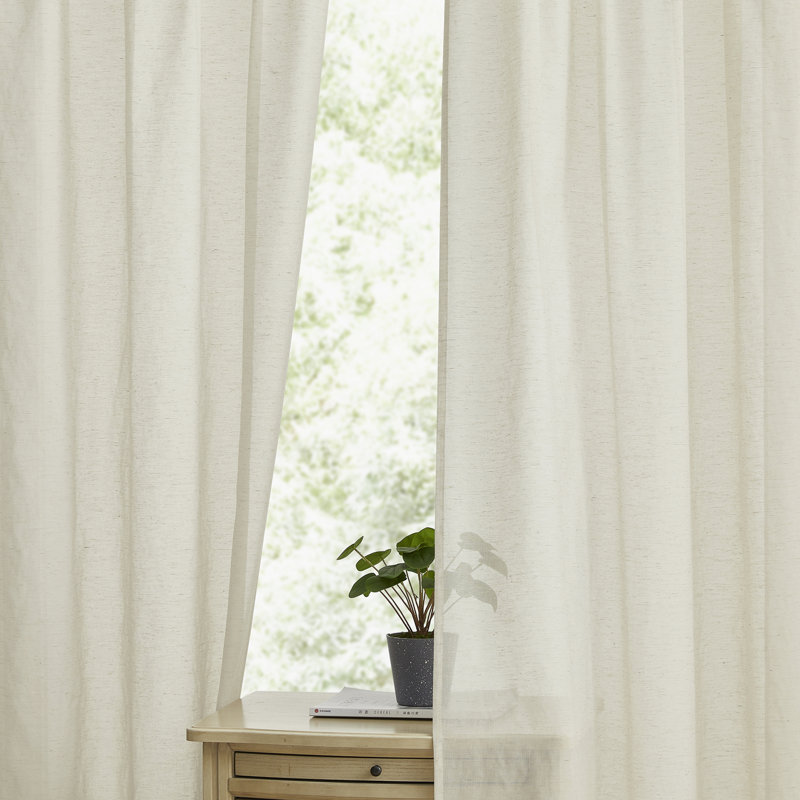 Natural Linen Blend Curtains Semi-Sheer Rod Pocket Curtain Panels for Living Room Privacy Drapes Linen Textured Sheer Curtains