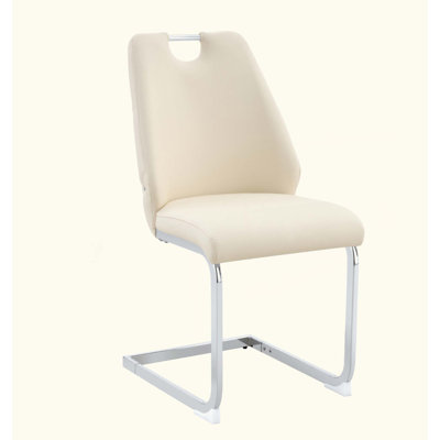 Ensemble de 4 chaises de salle à manger en similicuir avec texture en filet, anneau de dossier et poignée chromée, chaise de salle à manger rembourrée à dossier haut (ensemble de 4)