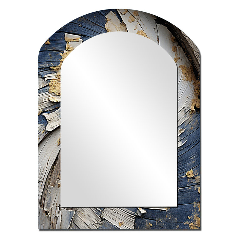Abstrait Graceful Woodland Charm II - Miroir décoratif en forme d'arche abstraite sur métal, 34 po x 25 po
