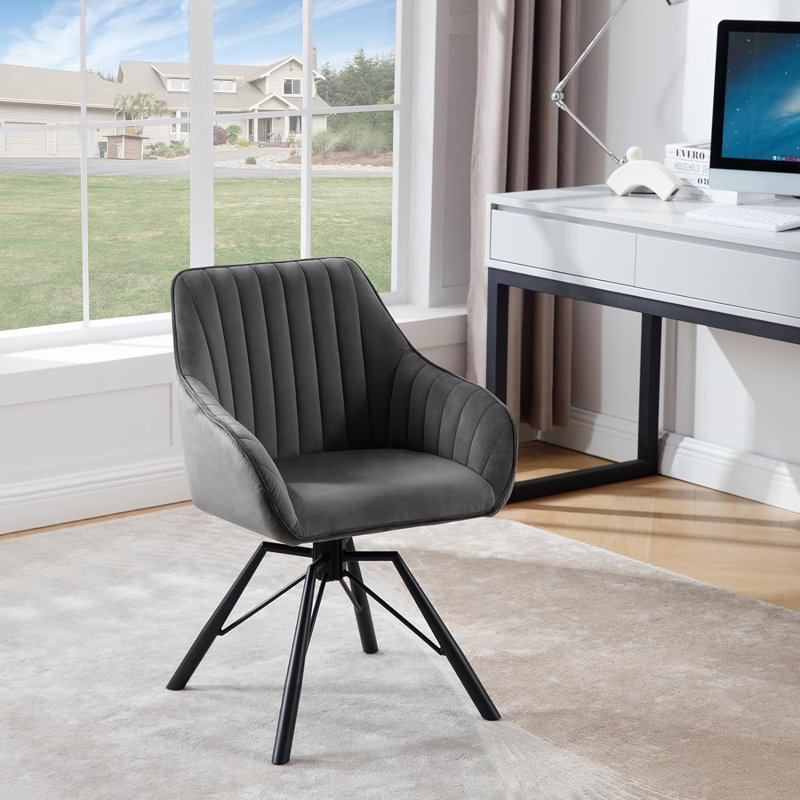 Macdonald 48.5cm H Upholstered Metal Upholstered Back Dining Chair, Dark Grey Velvet