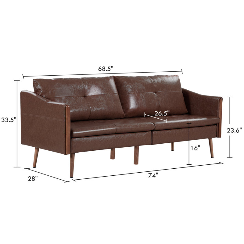 3 Seater Faux Leather Sofa, Brown