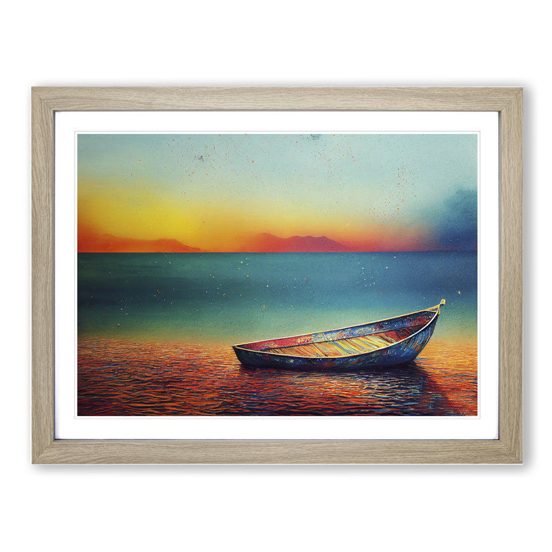 Stranded Boat on the Beach - Framed Print, 46cm H x 64cm W x 2cm D, Oak