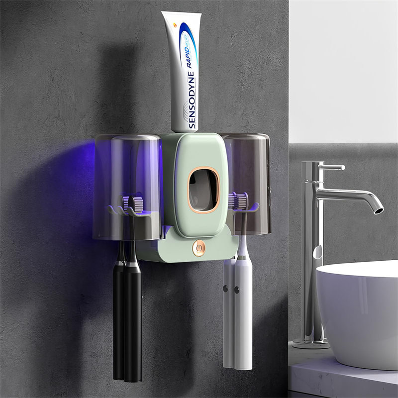 Distributeur automatique de dentifrice et porte-brosse à dents mural, Gris