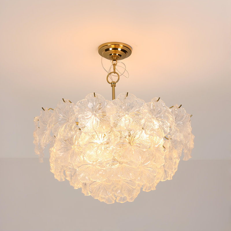 Lustre français à niveaux à 23 lumières de 23,6 po avec accents en verre fleur