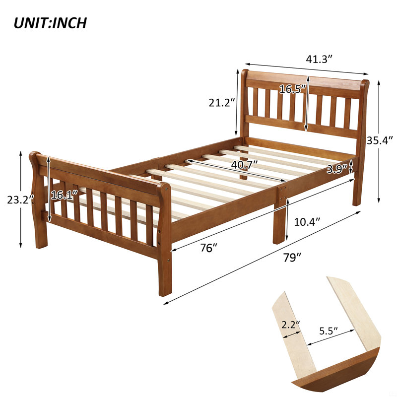 Lit plateforme avec base de lit en bois et lit à panneaux, Noyer
