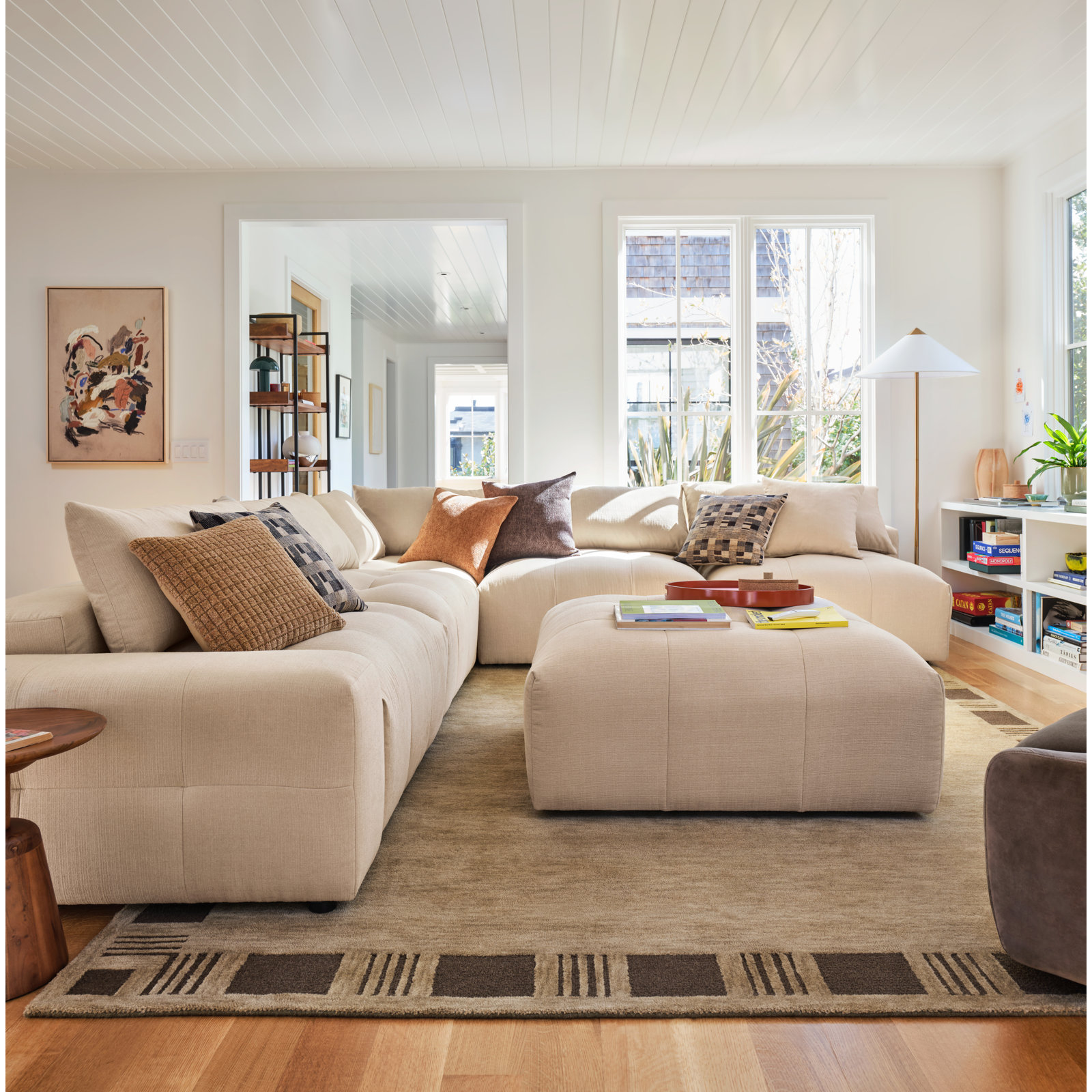 Hand-Tufted Geometric Wool Rug, 7'9x9'9, Green