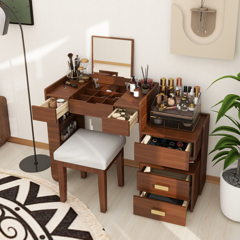 3-In-1 Makeup Vanity Desk With Flip-Top Mirror, LED Lighting, Adjustable Length & Ample Drawers - Stylish Multi-Functional Dressing Table For Home