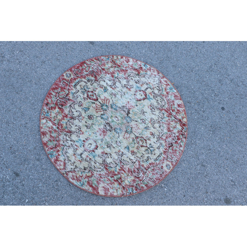 Tapis turc rond fabriqué à la main de style Oushak pour un tapis-cadeau décoratif pour entrée ou petit espace