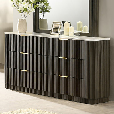 Commode 6 tiroirs avec plateau en faux marbre Willoa