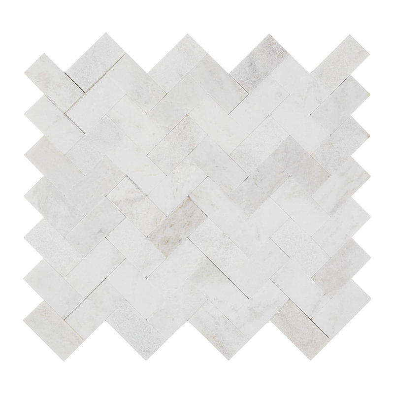 Carreau de mosaïque en pierre naturelle à chevrons Minute Mosaix, Daphne blanc